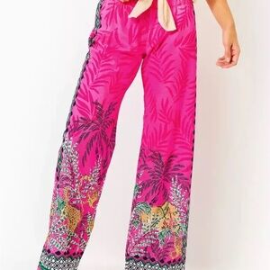 NWOT Women’s Lilly Pulitzer Bal Harbour Palazzo Pants Wild Side Leopard Pink M
